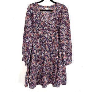 NWT Time And Tru Blue Floral Long Sleeve Short Tiered Dress XXXL 22